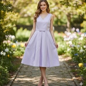 Isaac Mizrahi Purple Pleated Tie Front Midi Dress, Chest21, Belt 18 and Long43